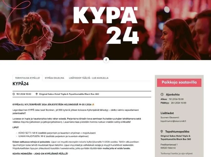Kylteripäivät 2024 lipunmyyntisivu