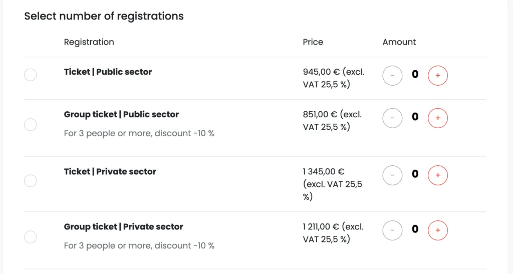 event tickets available on a ticket sales software
