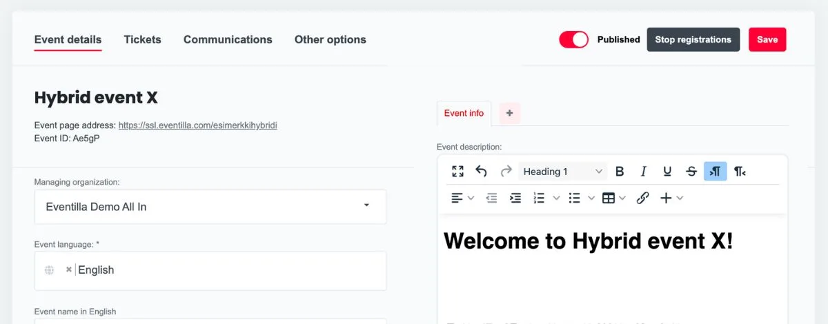 ticket sales page creation in ticket sales software