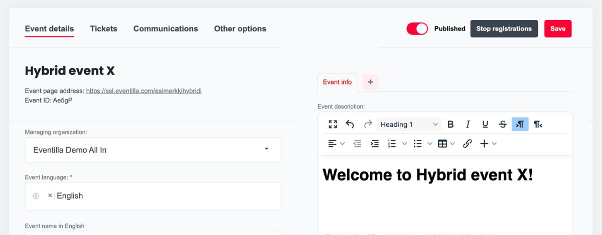 ticket sales page creation in ticket sales software