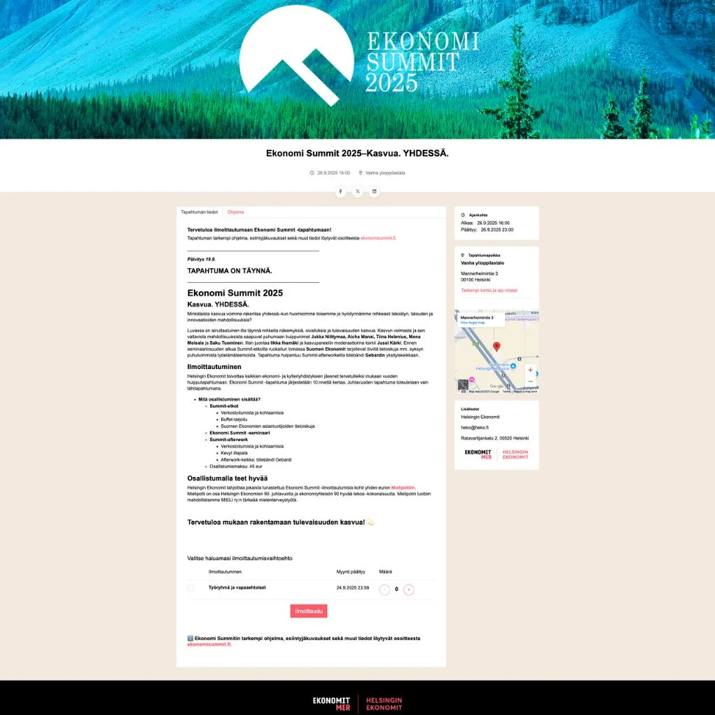 Branded event registration page example - Ekonomi Summit 2025