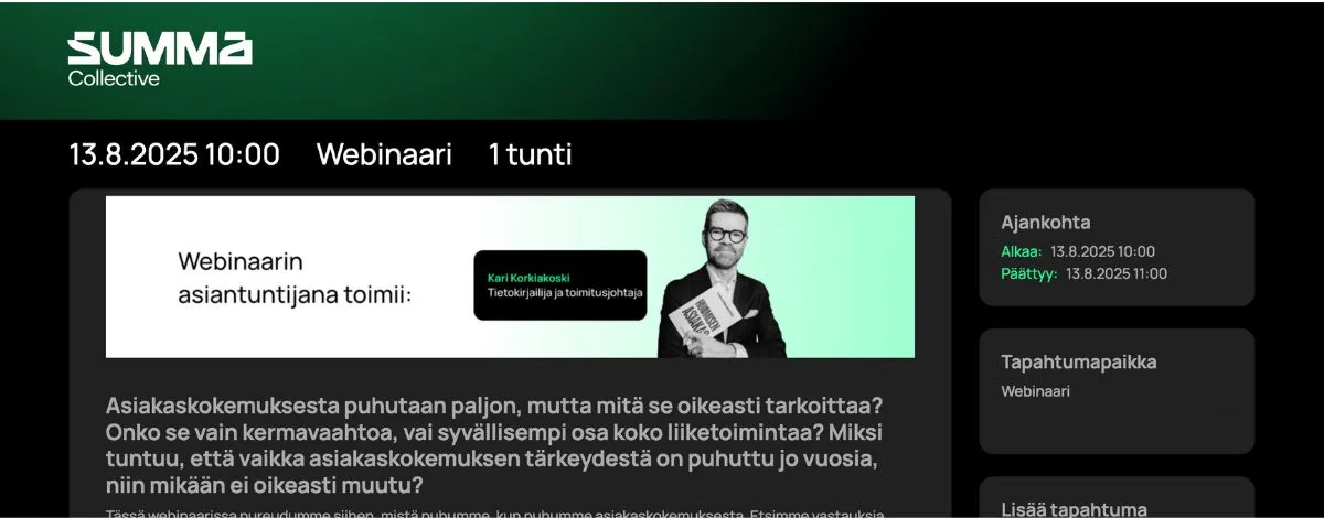 event page created with eventilla