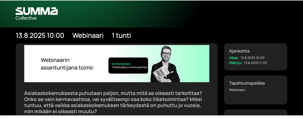 Eventilla tapahtumanhallinnalla luotu brändätty tapahtumasivu